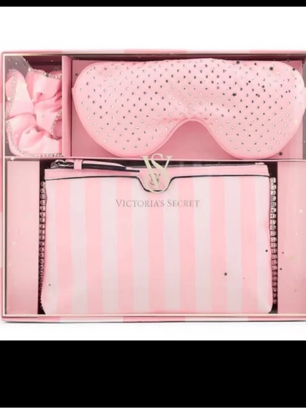 Victoria's Secret Pink Striped Sleep Travel Set with Rhinestone set exclusive ed